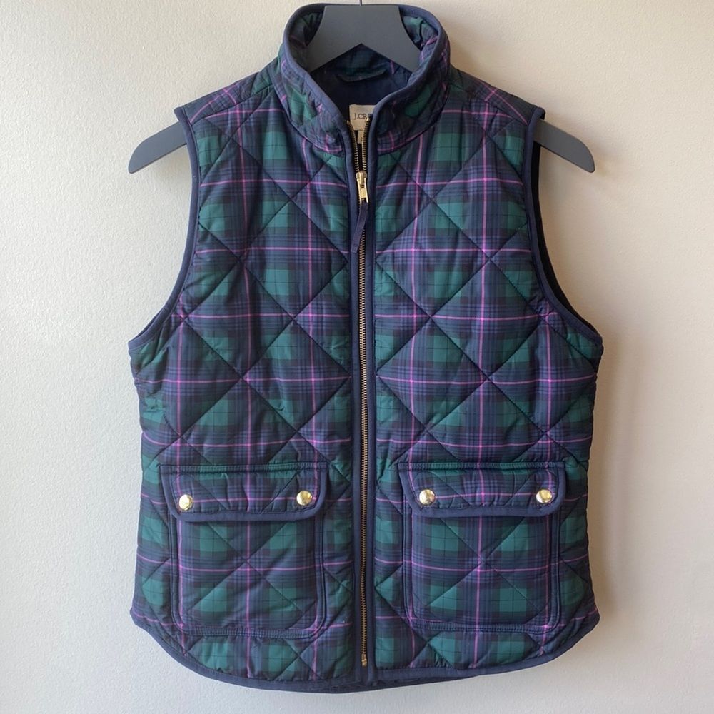 J. Crew Factory vest quilted plaid purple, green, navy small